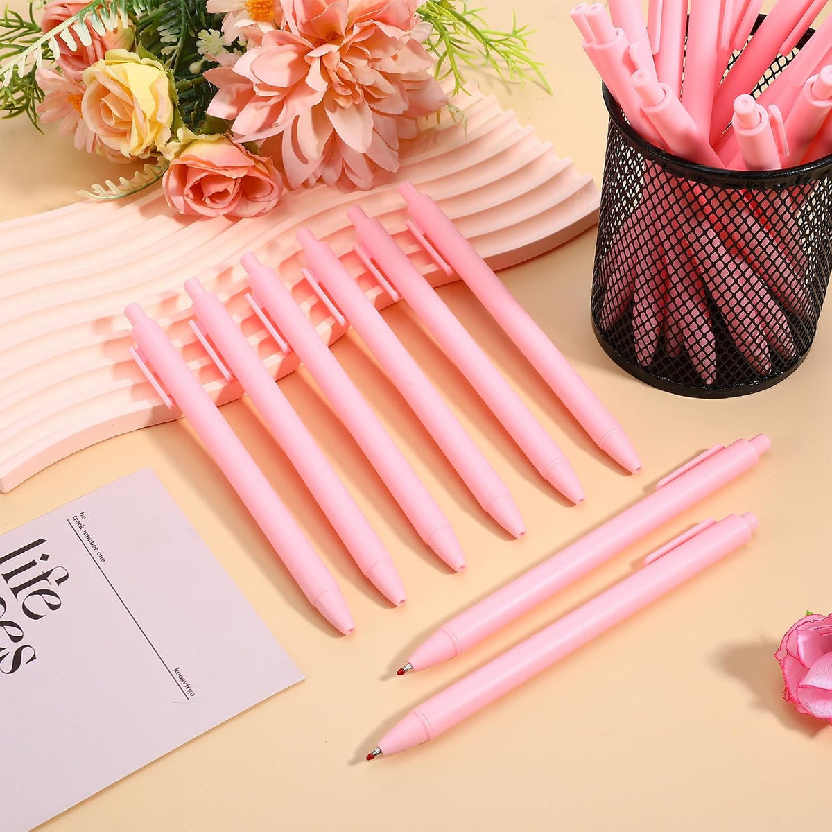 25 Pcs Aesthetic Ballpoint Pens, Cute Ball Point Pen Pink 0.5mm for Server