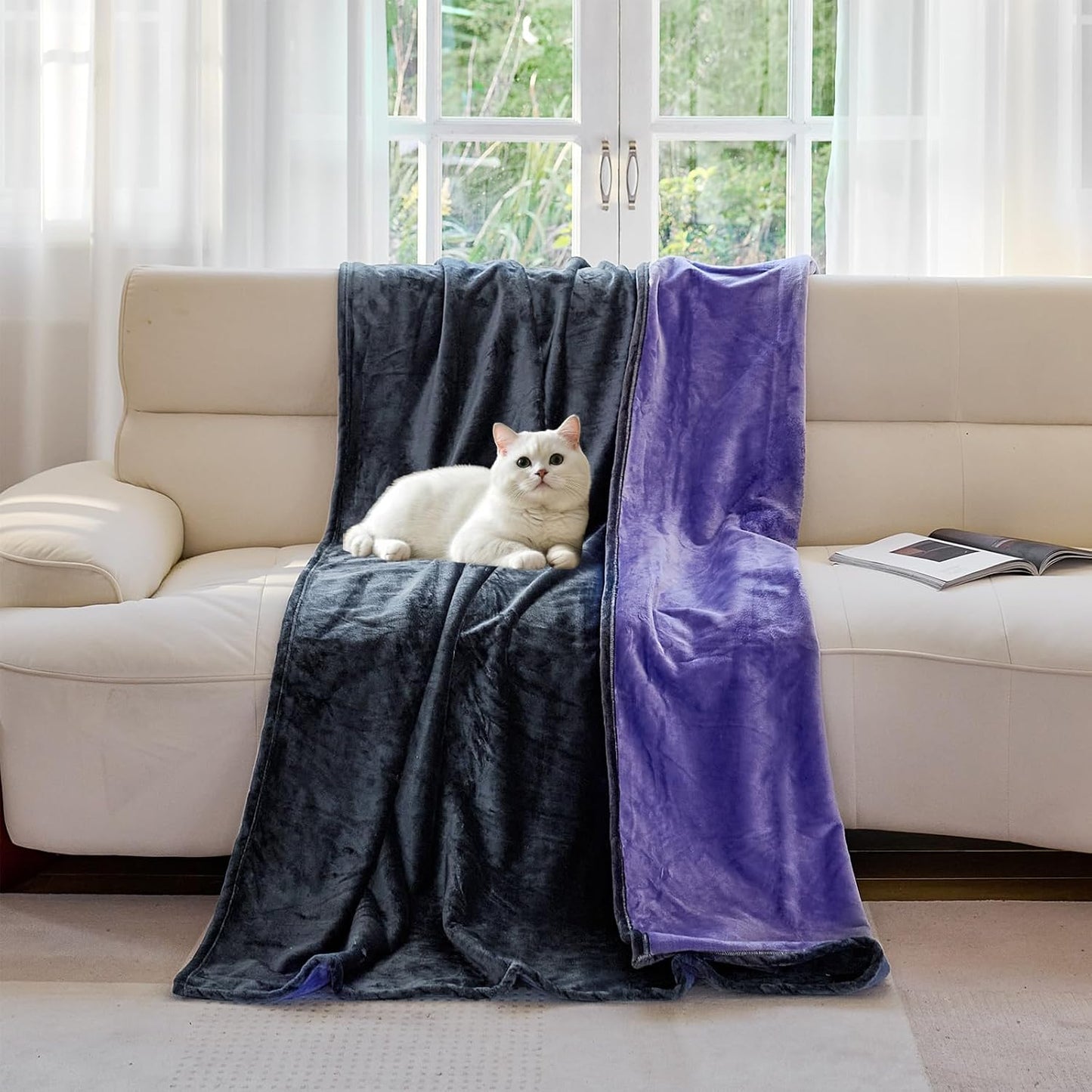 YISURE Waterproof Blanket for Couch Sofa Bed, Small Stain Proof Blankets for Pet Leakproof, 60"x40", Washable, Reversible & Reusable Scratch Proof Furniture Protector (Grey/Violet)
