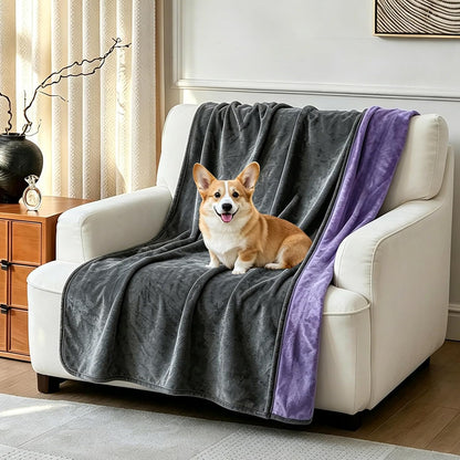 YISURE Waterproof Blanket for Couch Sofa Bed, Small Stain Proof Blankets for Pet Leakproof, 60"x40", Washable, Reversible & Reusable Scratch Proof Furniture Protector (Grey/Violet)