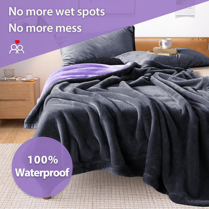 YISURE Waterproof Blanket for Couch Sofa Bed, Small Stain Proof Blankets for Pet Leakproof, 60"x40", Washable, Reversible & Reusable Scratch Proof Furniture Protector (Grey/Violet)