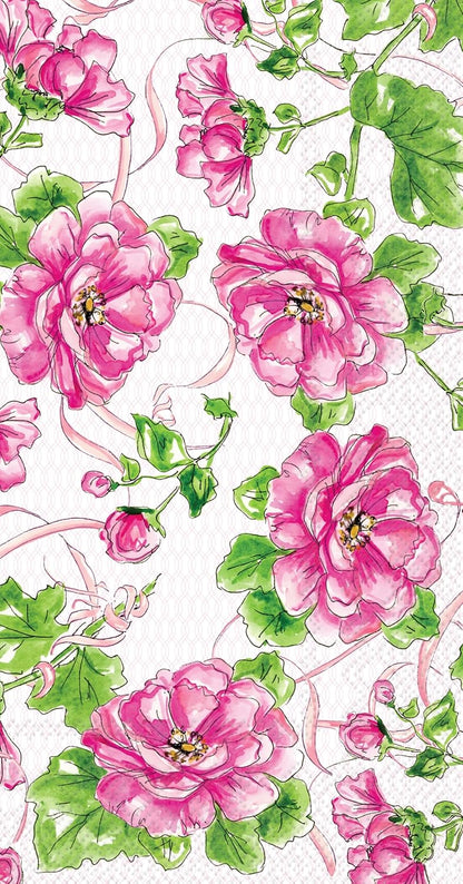 IHR Ideal Home Range Rosanne Beck Dinner Napkins Disposable 3-Ply Paper Guest Hand Towels, 8.25" x 4.5", Pink Garden Party, 16-Count