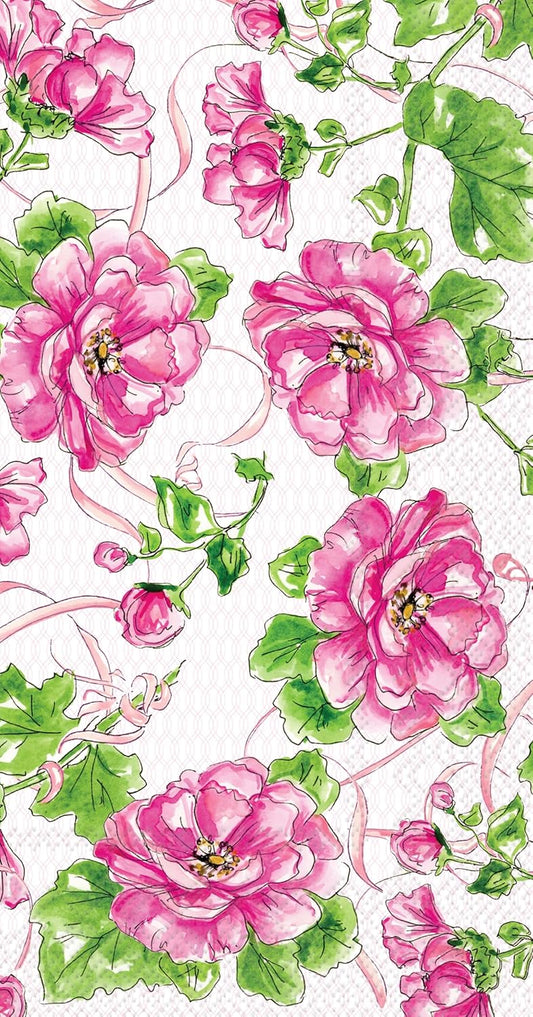 IHR Ideal Home Range Rosanne Beck Dinner Napkins Disposable 3-Ply Paper Guest Hand Towels, 8.25" x 4.5", Pink Garden Party, 16-Count
