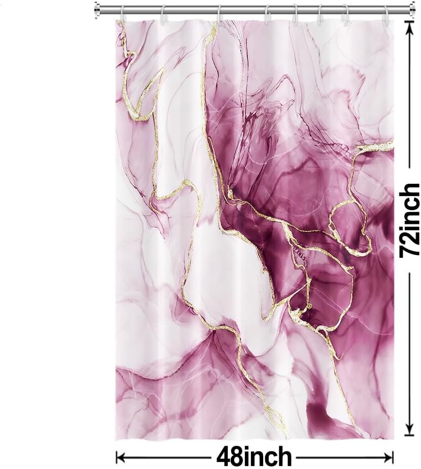 Pink Marble Stall Shower Curtain with Hooks 48x72 Inch