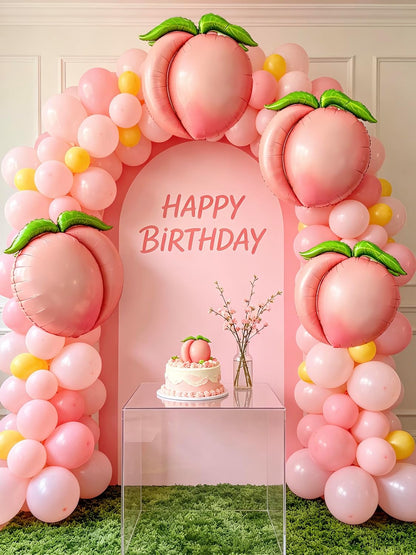 4Pcs Pink Peach Bow Gingham Balloons/One Sweet Peach Birthday Decorations/Pea*ch Birthday Party Decor for Girls Princess/Sweet As A Peach Party/Pink Fruit Baby Shower, Summer Picnic Wedding Decor