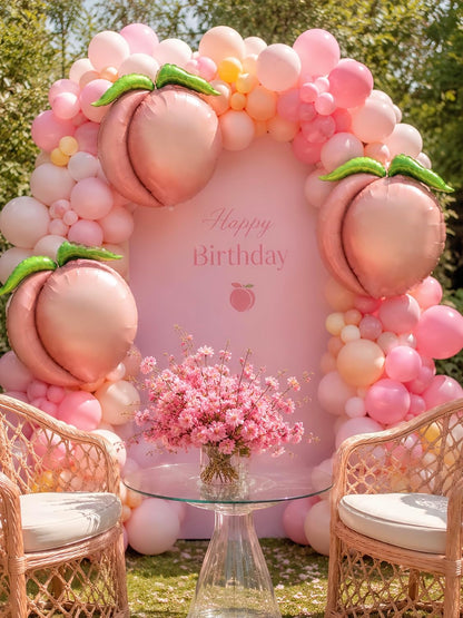 4Pcs Pink Peach Bow Gingham Balloons/One Sweet Peach Birthday Decorations/Pea*ch Birthday Party Decor for Girls Princess/Sweet As A Peach Party/Pink Fruit Baby Shower, Summer Picnic Wedding Decor