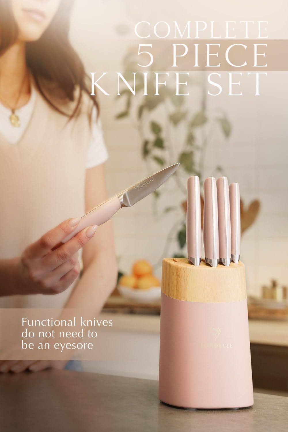 Lordelle 5-Pc Knife Block Set - Rosewood Pink