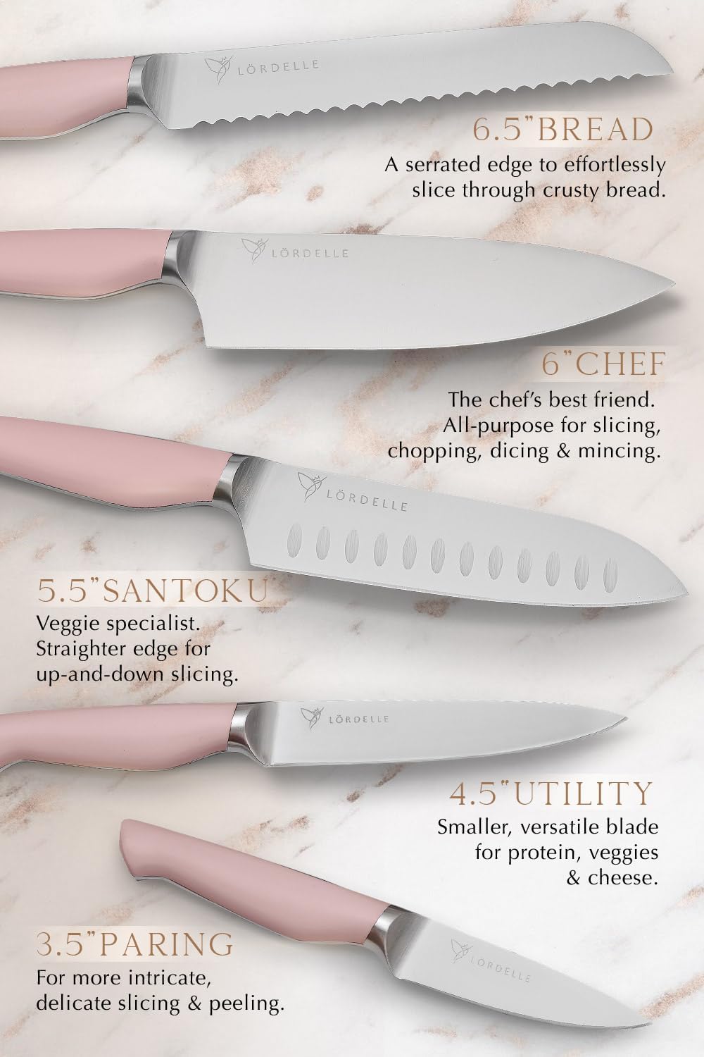 Lordelle 5-Pc Knife Block Set - Rosewood Pink