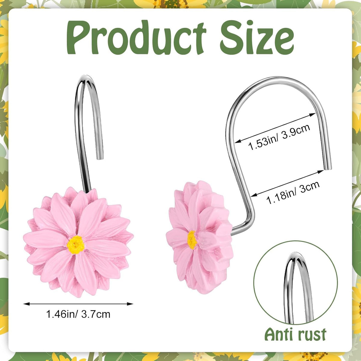 12 PCS Daisy Flower Shower Curtain Hooks Floral Decorative Curtain Hanger Rings Bathroom Curtain Hooks Living Room Bedroom Decor (deep Pink, Soft Pink, White)