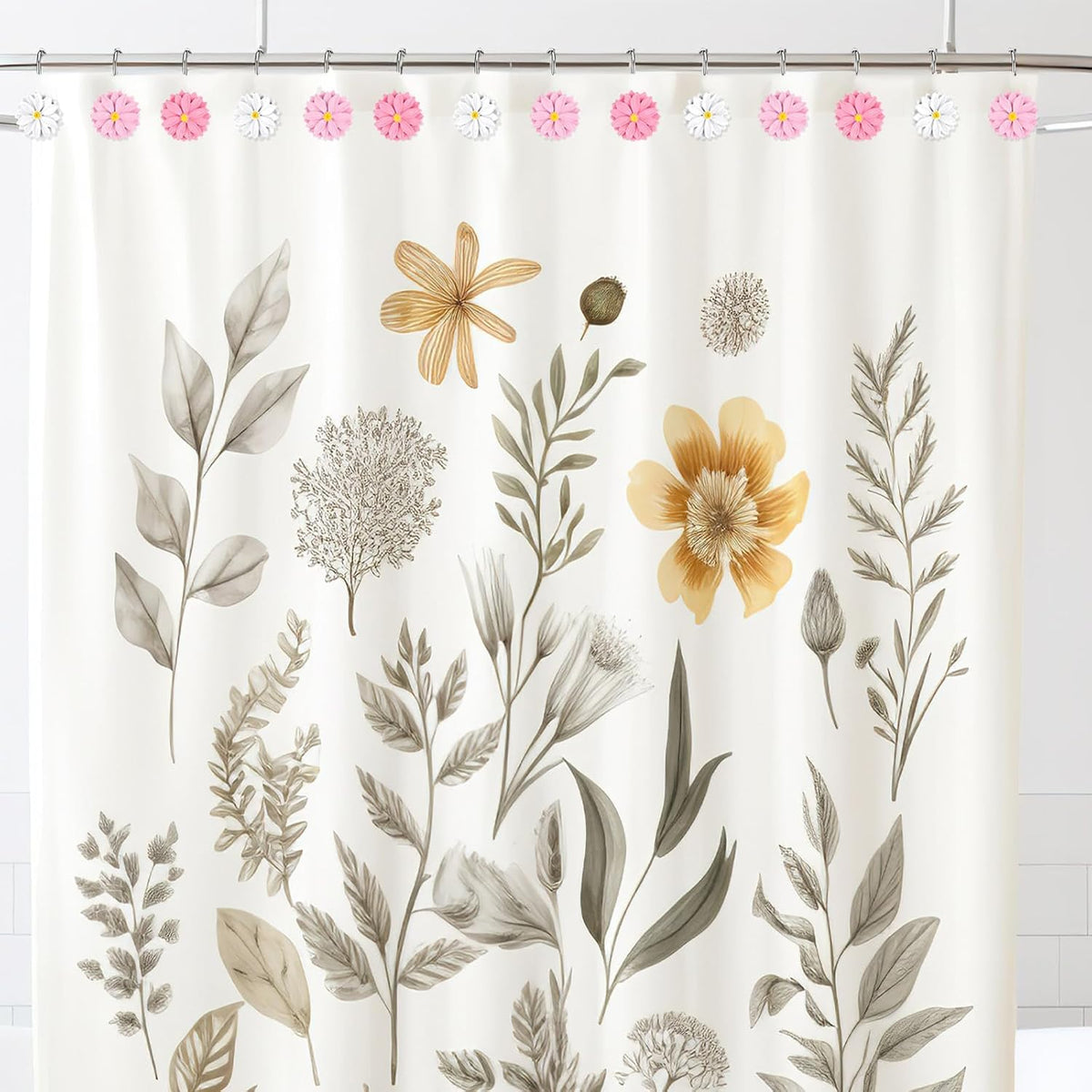 12 PCS Daisy Flower Shower Curtain Hooks Floral Decorative Curtain Hanger Rings Bathroom Curtain Hooks Living Room Bedroom Decor (deep Pink, Soft Pink, White)