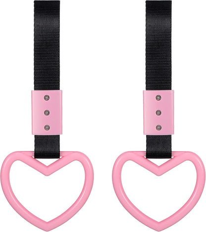 2 Pcs Heart Handle Strap for Car Bumper, Light Pink