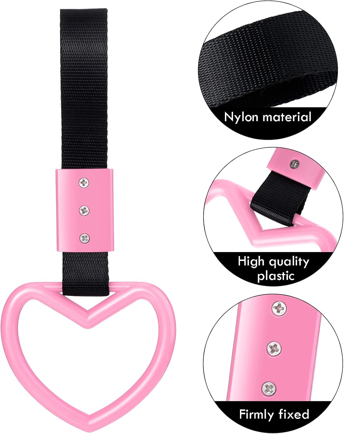 2 Pcs Heart Handle Strap for Car Bumper, Light Pink