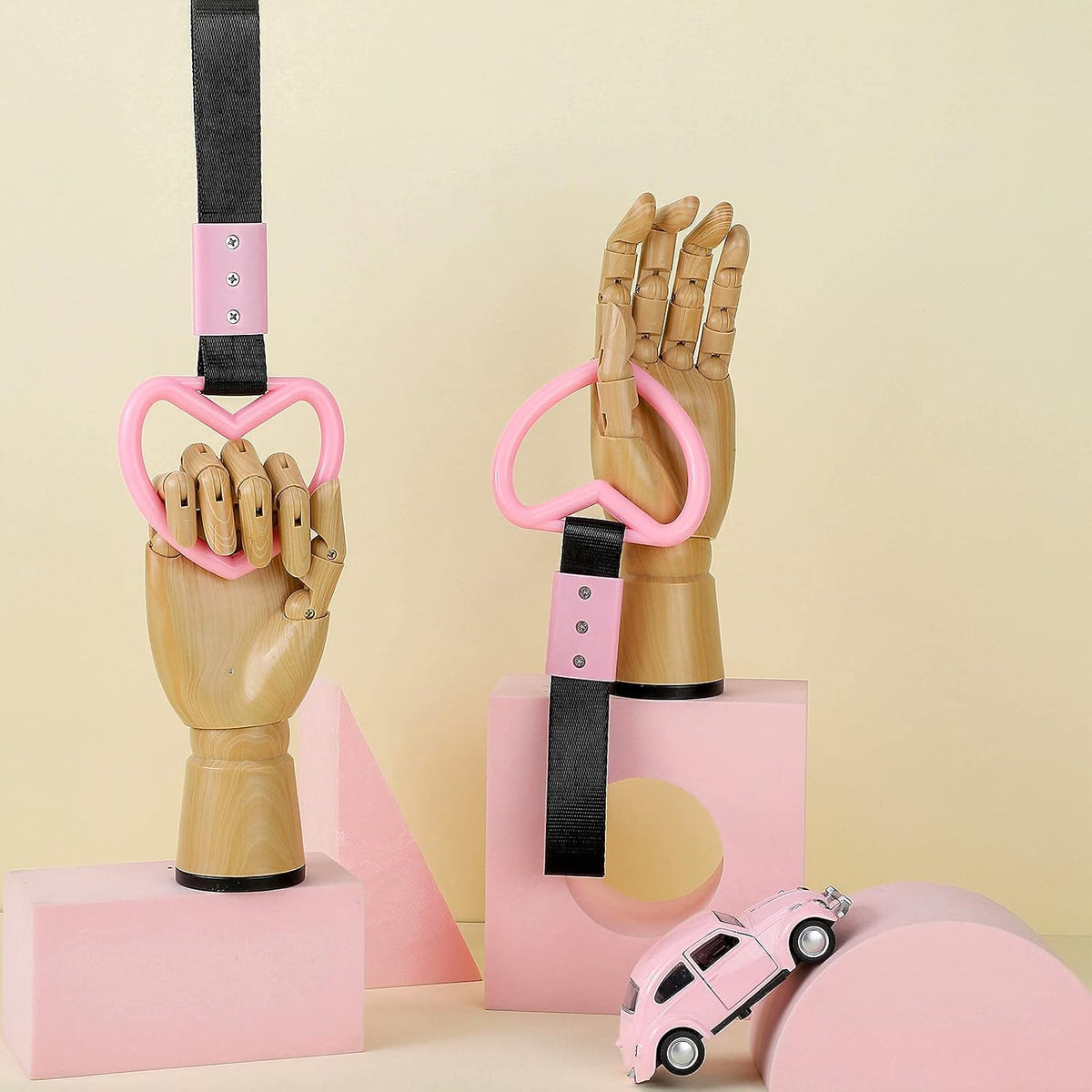 2 Pcs Heart Handle Strap for Car Bumper, Light Pink