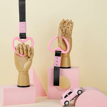 2 Pcs Heart Handle Strap for Car Bumper, Light Pink