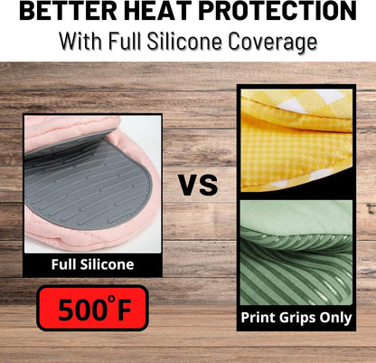 Pink Silicone Oven Mitts & Pot Holders Set - Heat Resistant, Mini Kitchen Gloves for Cooking