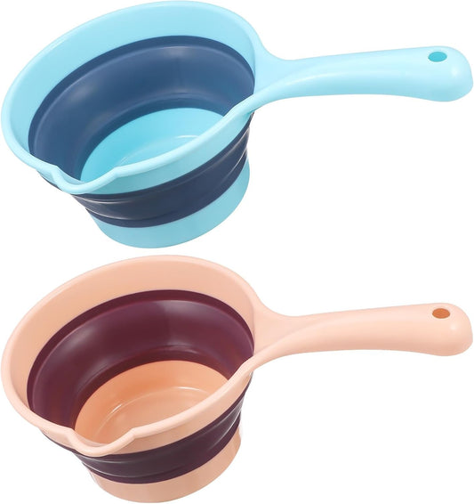 Foldable Water Ladle Set 2Pcs Plastic Kitchen Water Scoops Long Handle for Household and Cooking Use Light Blue and Pink