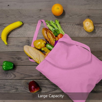 24-Pack Economical 16"x15" Baby Pink Cotton Tote Bag, Lightweight Medium Reusable Grocery Shopping Cloth Bags, Suitable for DIY, Advertising, Promotion, Gift, Activity