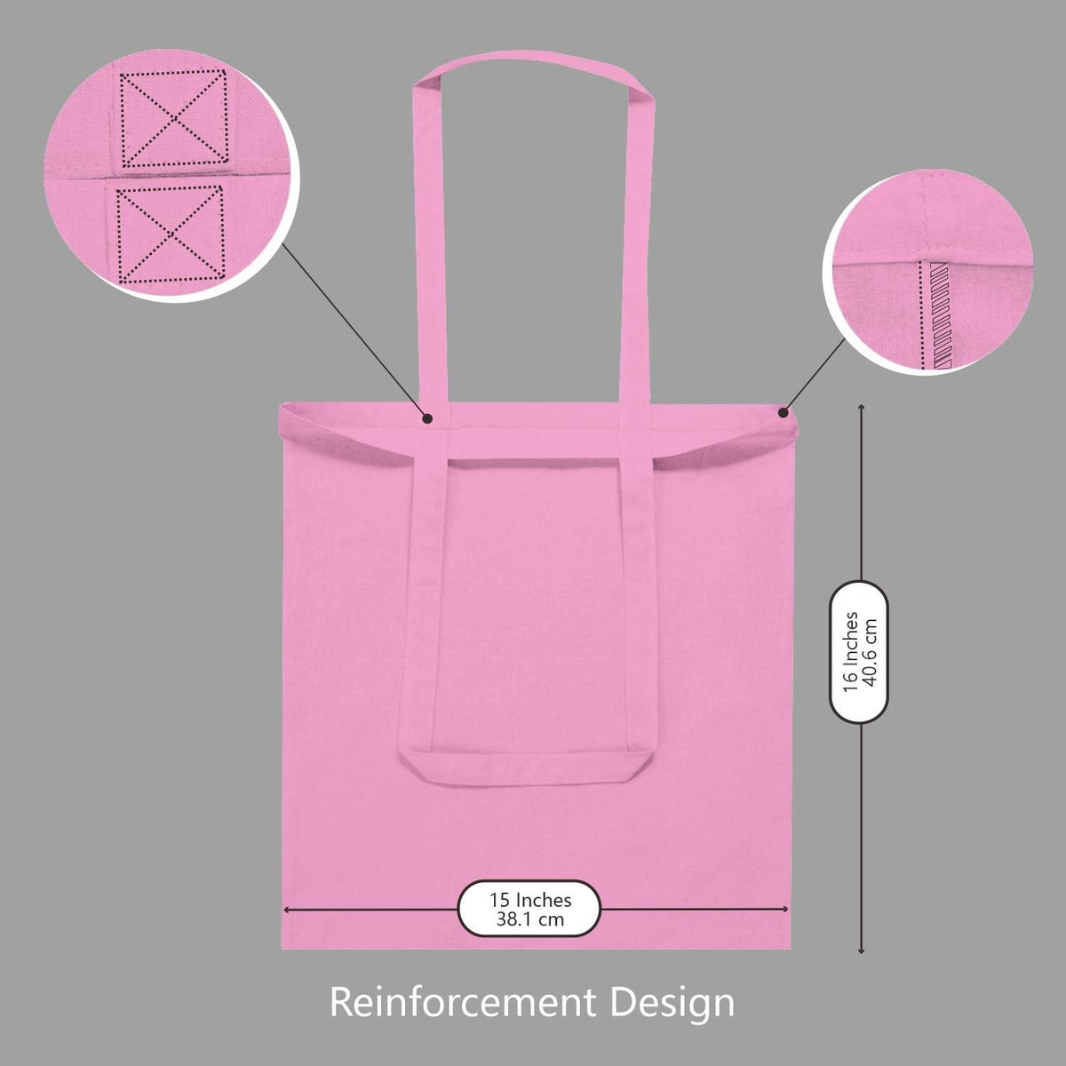 24-Pack Economical 16"x15" Baby Pink Cotton Tote Bag, Lightweight Medium Reusable Grocery Shopping Cloth Bags, Suitable for DIY, Advertising, Promotion, Gift, Activity