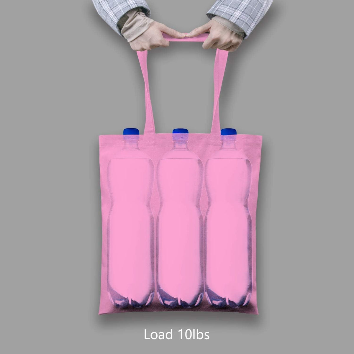 24-Pack Economical 16"x15" Baby Pink Cotton Tote Bag, Lightweight Medium Reusable Grocery Shopping Cloth Bags, Suitable for DIY, Advertising, Promotion, Gift, Activity