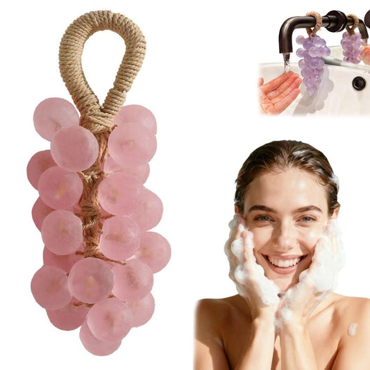 Grape Soap on a Rope, Handmade Grape Cluster Shaped Soap for Hands & Face, Natural Cold Process Soaps with Long-Lasting Fragrance, Gift for Women & Men (1, Peach (Round))