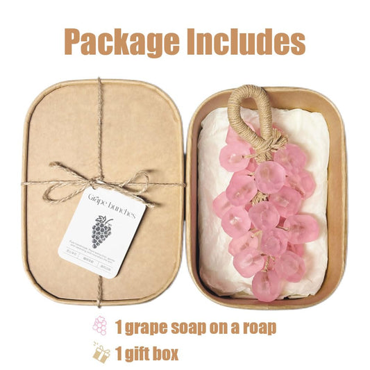 Grape Soap on a Rope, Handmade Grape Cluster Shaped Soap for Hands & Face, Natural Cold Process Soaps with Long-Lasting Fragrance, Gift for Women & Men (1, Peach (Round))