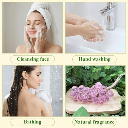 Grape Soap on a Rope, Handmade Grape Cluster Shaped Soap for Hands & Face, Natural Cold Process Soaps with Long-Lasting Fragrance, Gift for Women & Men (1, Peach (Round))