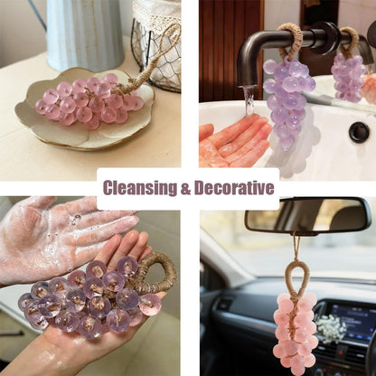 Grape Soap on a Rope, Handmade Grape Cluster Shaped Soap for Hands & Face, Natural Cold Process Soaps with Long-Lasting Fragrance, Gift for Women & Men (1, Peach (Round))
