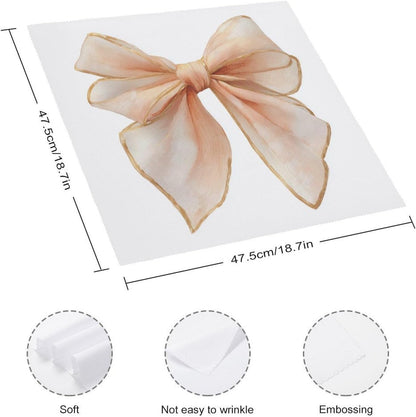 Cloth Napkins Set of 6, Watercolor Soft Silk Ribbon Bow in Pale Peach Square Premium Reusable Washable Polyester Table Linen Napkin