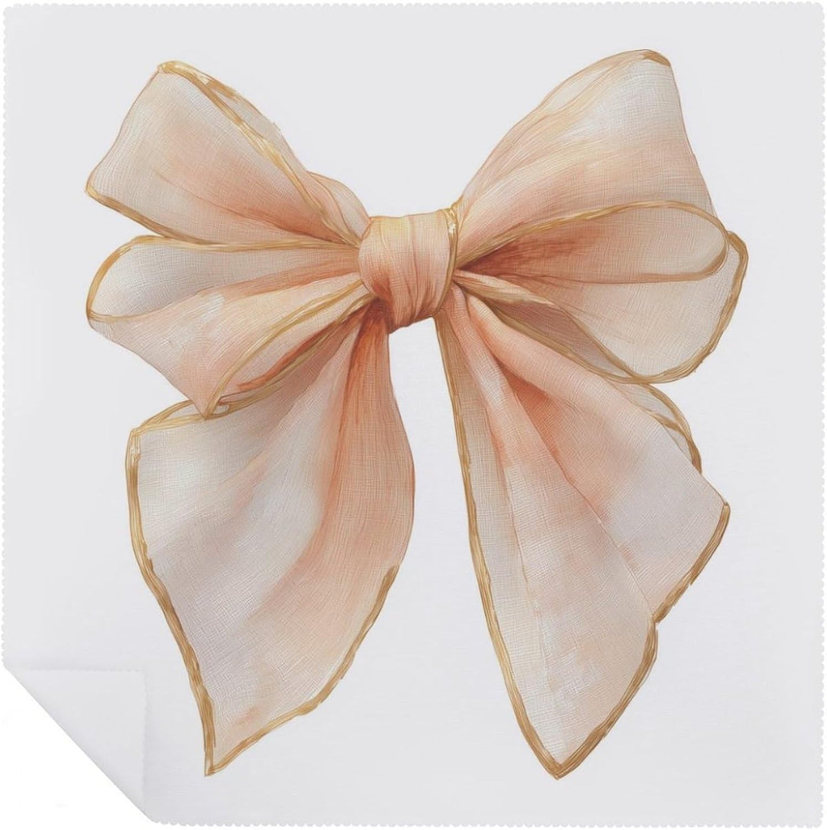 Cloth Napkins Set of 6, Watercolor Soft Silk Ribbon Bow in Pale Peach Square Premium Reusable Washable Polyester Table Linen Napkin