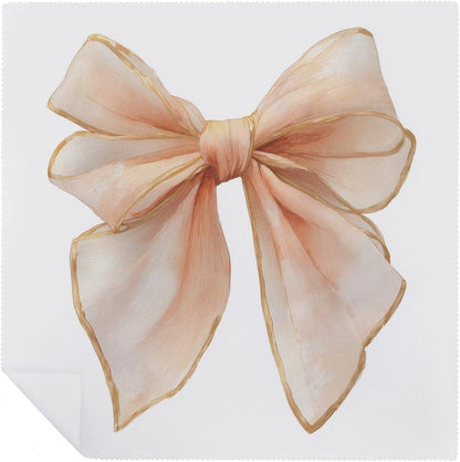 Cloth Napkins Set of 6, Watercolor Soft Silk Ribbon Bow in Pale Peach Square Premium Reusable Washable Polyester Table Linen Napkin
