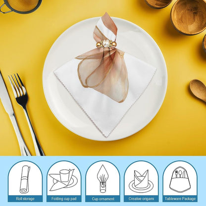 Cloth Napkins Set of 6, Watercolor Soft Silk Ribbon Bow in Pale Peach Square Premium Reusable Washable Polyester Table Linen Napkin