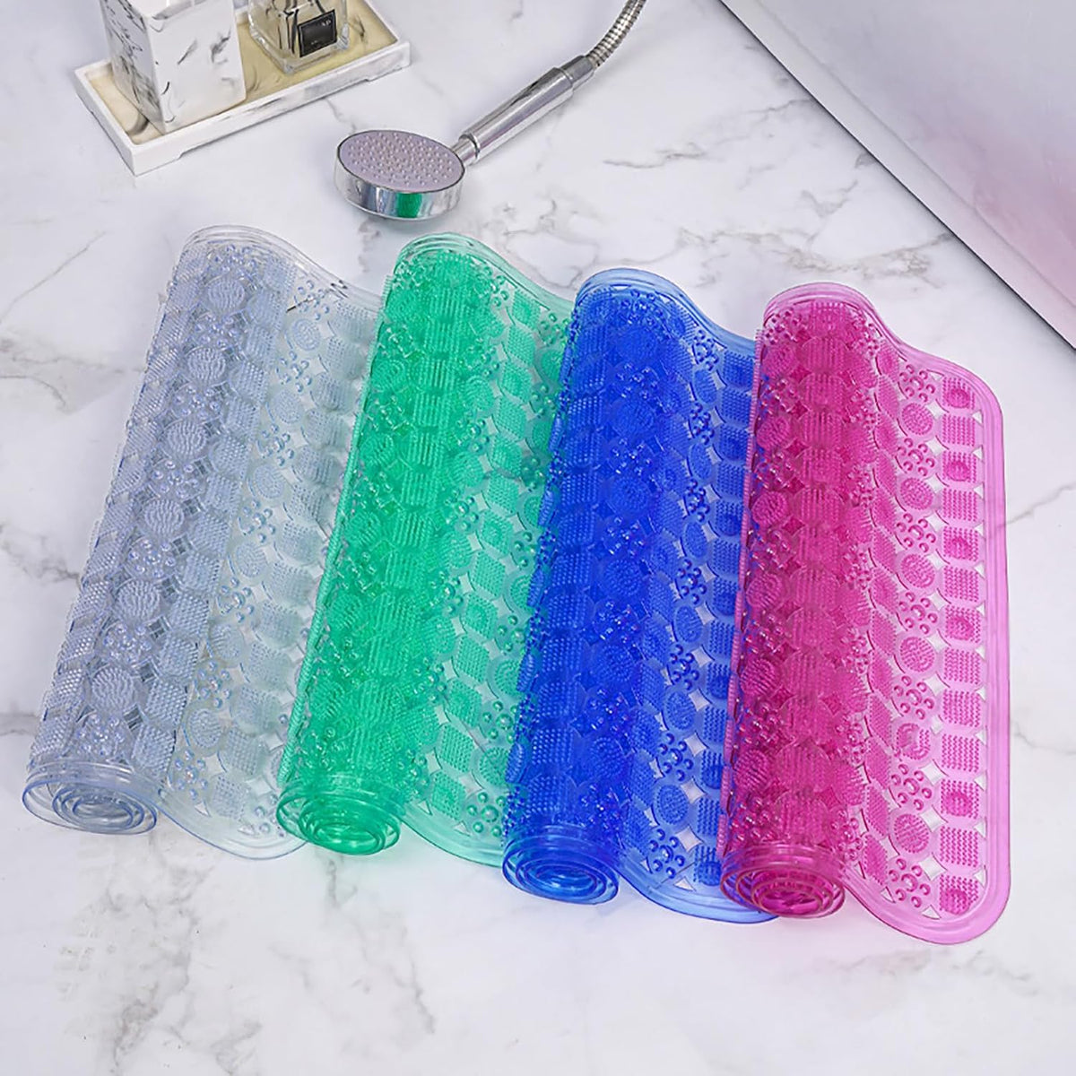 Transparent Bath Tub Mat Non Slip Easy to Clean, Non Slip Shower Matt for Bathroom Floor, Power Grip Bathtub Mats with Suction Cups, Machine Washable Bathroom Mats,Pink,36x69cm/14x27in