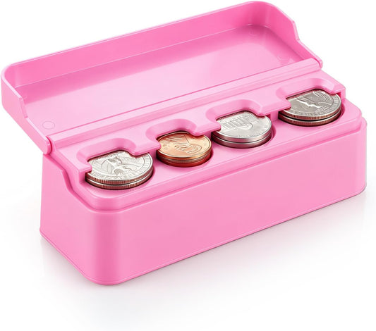 Coin Holder for Car, Coin Change Organizer Compatible with Coins of Different Sizes, Dash-Mounted Holder Suitable for Most Cars, Trucks(Pink)