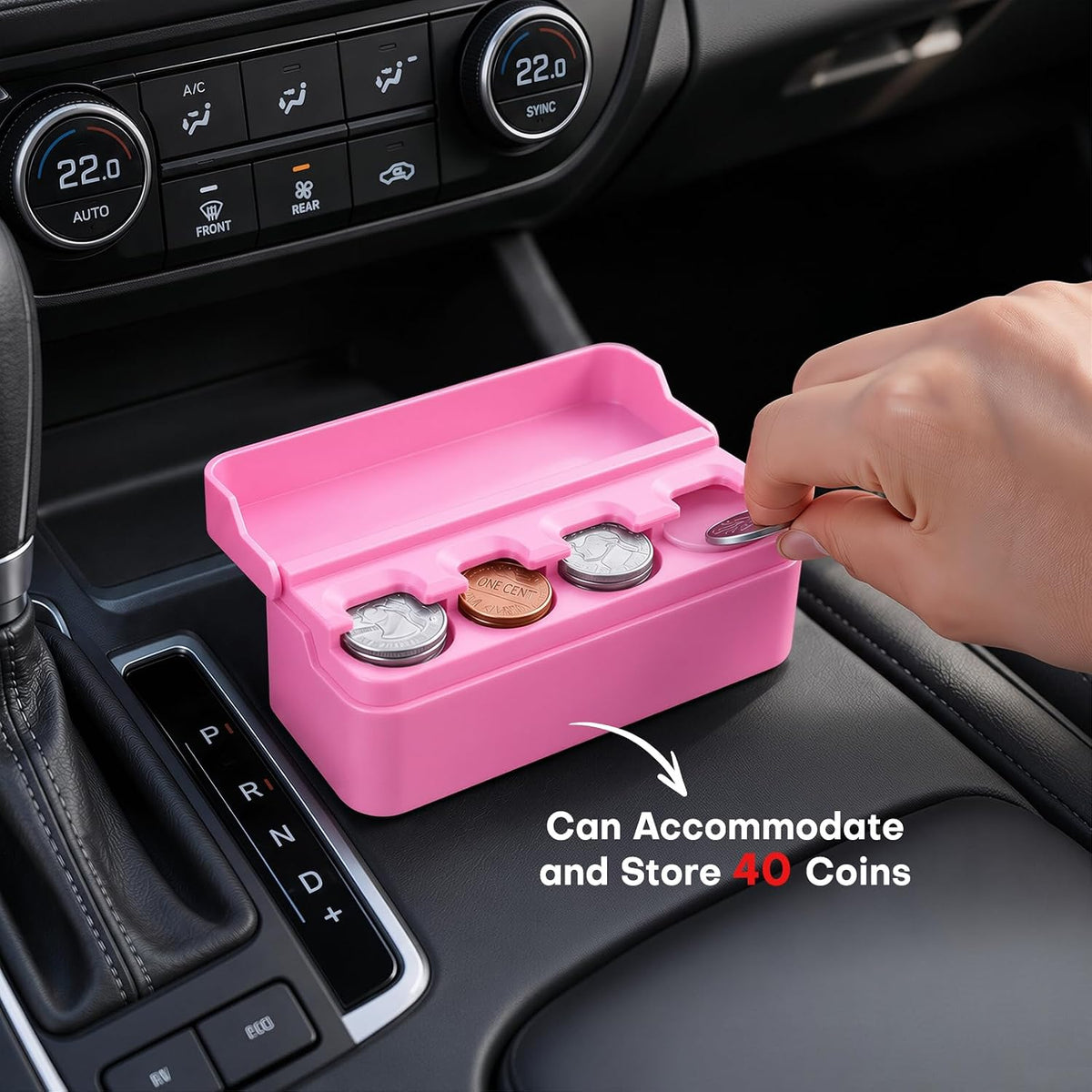 Coin Holder for Car, Coin Change Organizer Compatible with Coins of Different Sizes, Dash-Mounted Holder Suitable for Most Cars, Trucks(Pink)