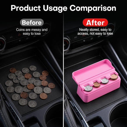 Coin Holder for Car, Coin Change Organizer Compatible with Coins of Different Sizes, Dash-Mounted Holder Suitable for Most Cars, Trucks(Pink)