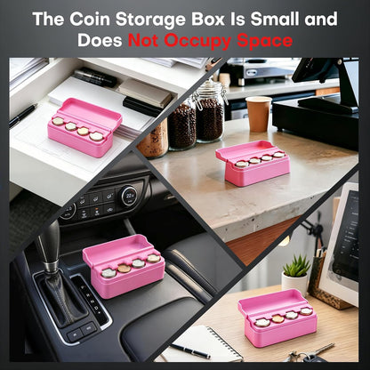 Coin Holder for Car, Coin Change Organizer Compatible with Coins of Different Sizes, Dash-Mounted Holder Suitable for Most Cars, Trucks(Pink)