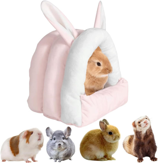 Adorable Bunny Bed Guinea Pig Hideout Warm Rabbit House Soft Cave Tent Washable Small Animal Nest (Pink)