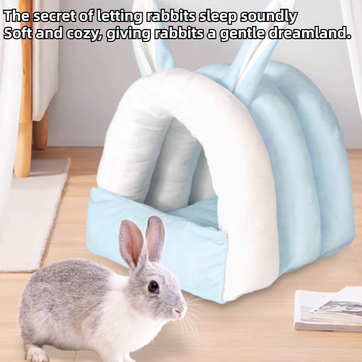 Adorable Bunny Bed Guinea Pig Hideout Warm Rabbit House Soft Cave Tent Washable Small Animal Nest (Pink)