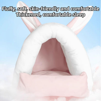 Adorable Bunny Bed Guinea Pig Hideout Warm Rabbit House Soft Cave Tent Washable Small Animal Nest (Pink)
