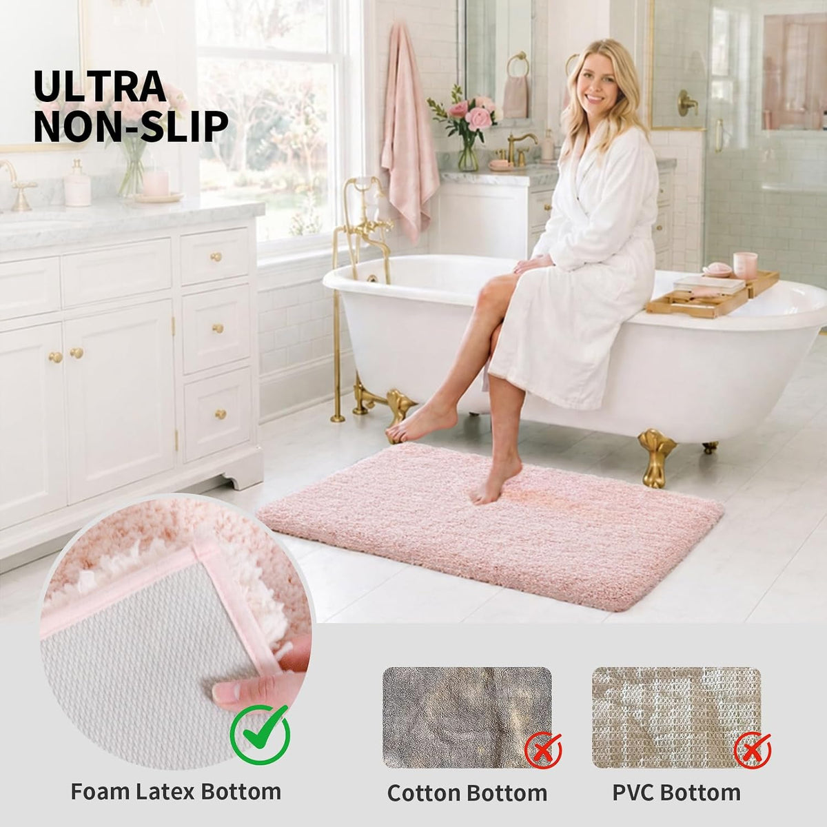 Bathroom Rugs 32" × 20", Extra Soft Absorbent Microfiber Bath Rugs