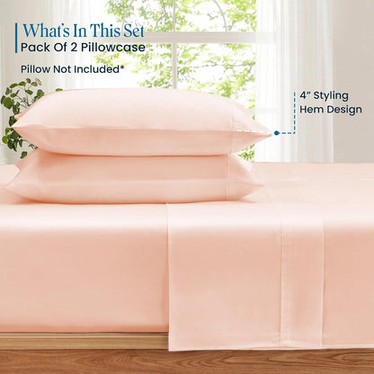 Standard 20"x26" Pillow Cases - 2 Pack - Envelope Closure 600 Thread Count Egyptian Cotton Pillow Case Breathable & Skin-Friendly Peach Solid