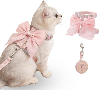 Pink Bow Cat Harness and Leash Set, Escape Proof, S
