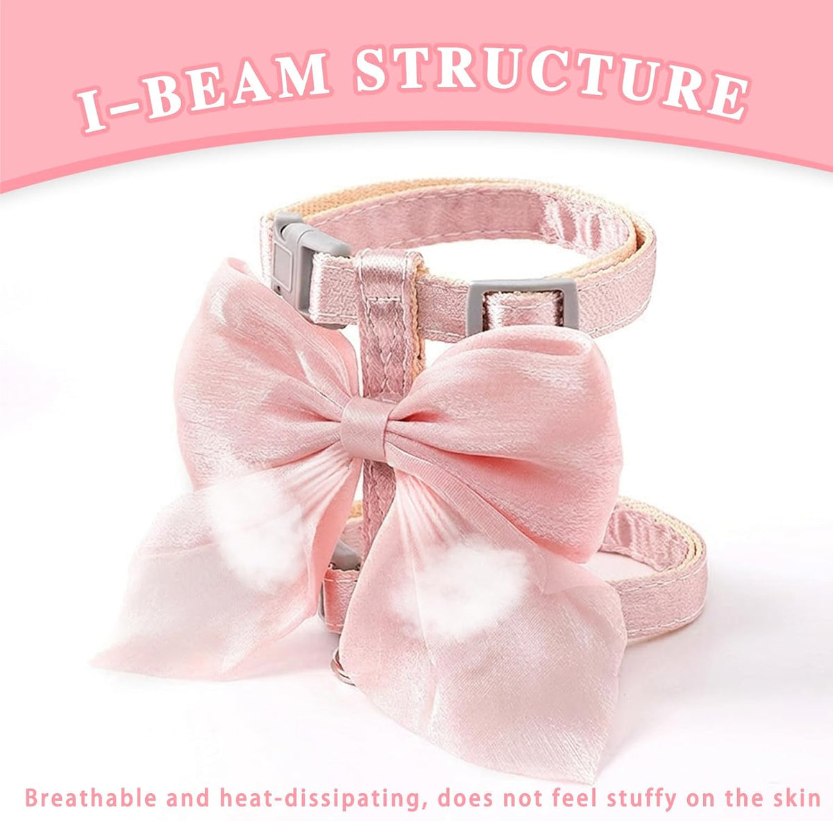 Pink Bow Cat Harness and Leash Set, Escape Proof, S