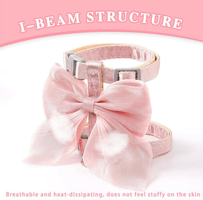 Pink Bow Cat Harness and Leash Set, Escape Proof, S