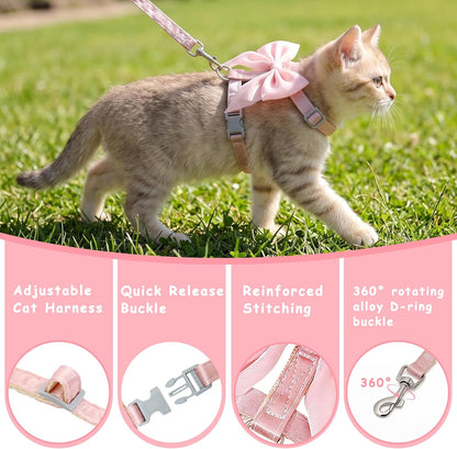 Pink Bow Cat Harness and Leash Set, Escape Proof, S