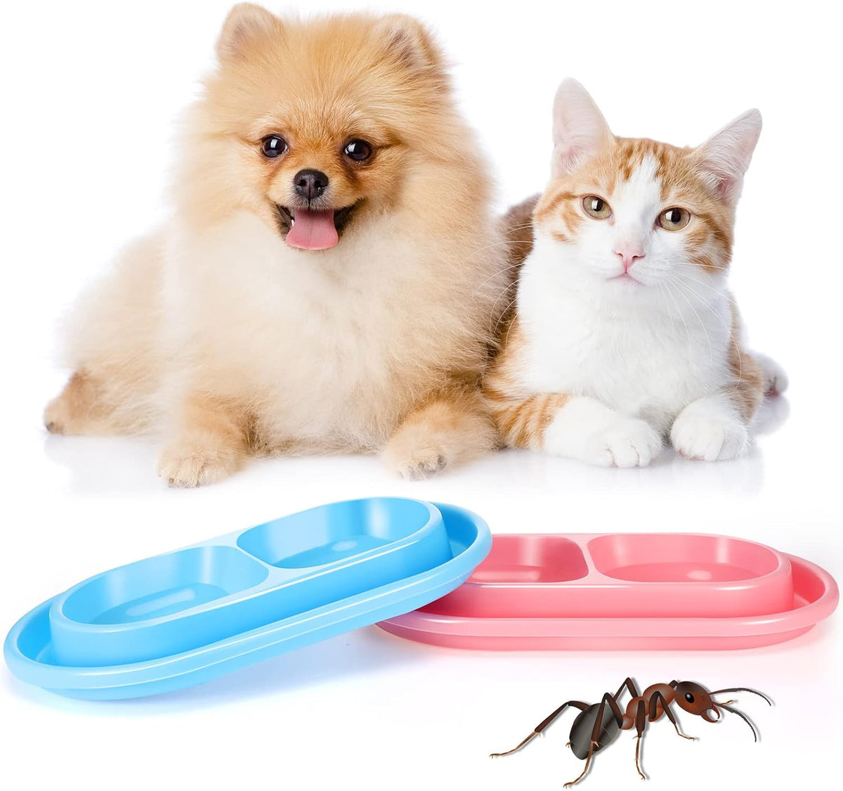 2 Pcs Ant Proof Cat Dog Bowl, 25oz Plastic Double Food Water Bowls
