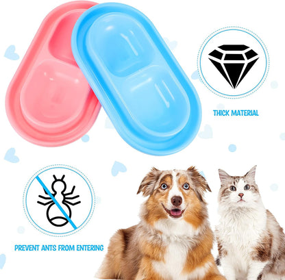 2 Pcs Ant Proof Cat Dog Bowl, 25oz Plastic Double Food Water Bowls