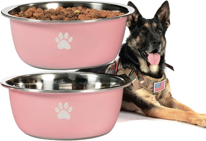 Large Dog Water Bowl 2 Pack, 1.3 Gallons 170oz Stainless Steel Extra Large Dog Food Bowl for Big Giant Dogs, Pink