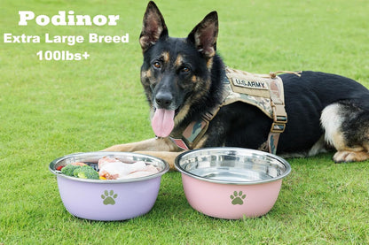 Large Dog Water Bowl 2 Pack, 1.3 Gallons 170oz Stainless Steel Extra Large Dog Food Bowl for Big Giant Dogs, Pink