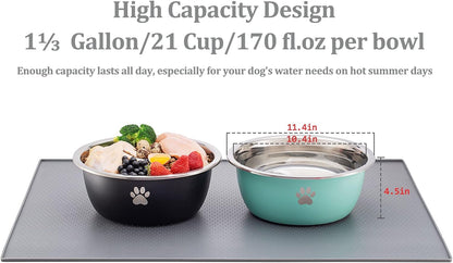 Large Dog Water Bowl 2 Pack, 1.3 Gallons 170oz Stainless Steel Extra Large Dog Food Bowl for Big Giant Dogs, Pink