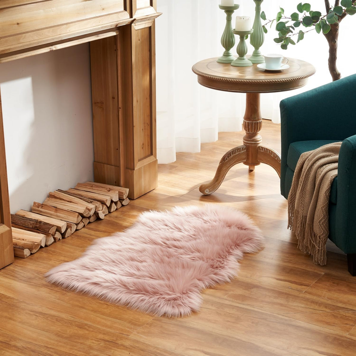 Ultra Soft Fluffy Shaggy Area Rug Faux Fur Rug Chair Cover Seat Pad Fuzzy Area Rug for Bedroom Floor Sofa Living Room (2 x 3 ft Sheepskin, Pink)
